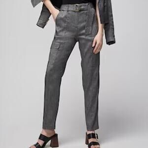 White House Black Market WHBM Utility Pants Belted Linen Blend 6P Midnight Twill